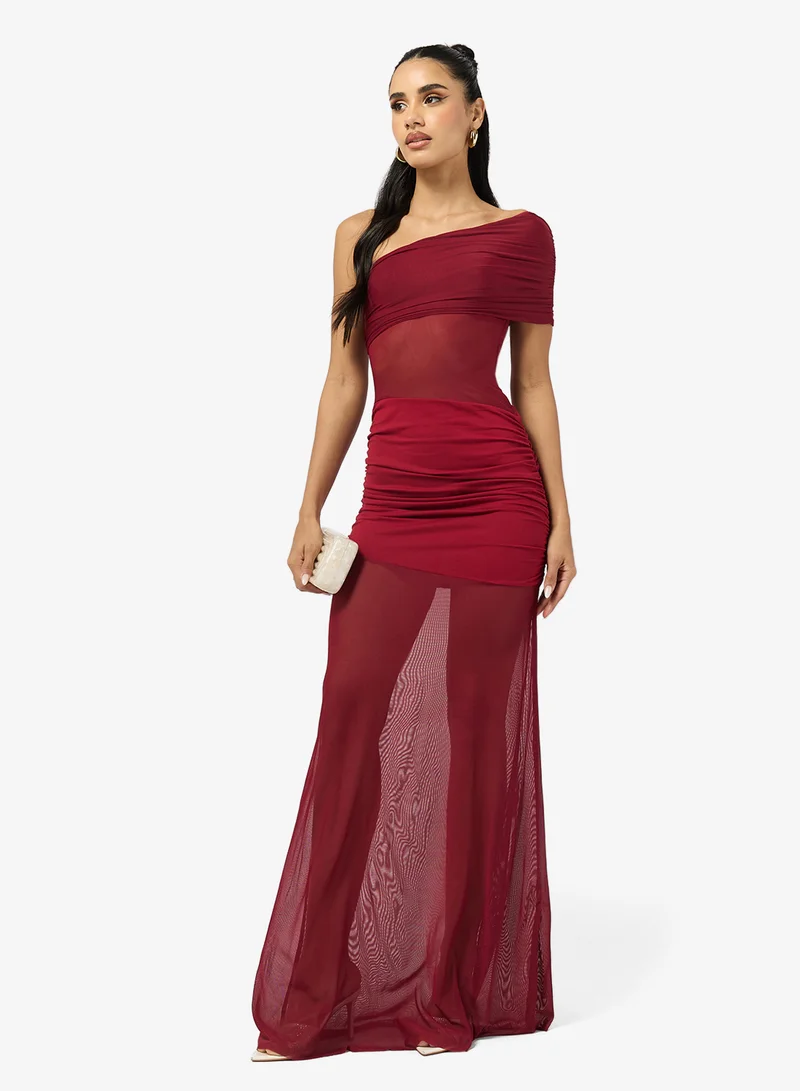 Ginger One Shoulder Ruched Mesh Dress